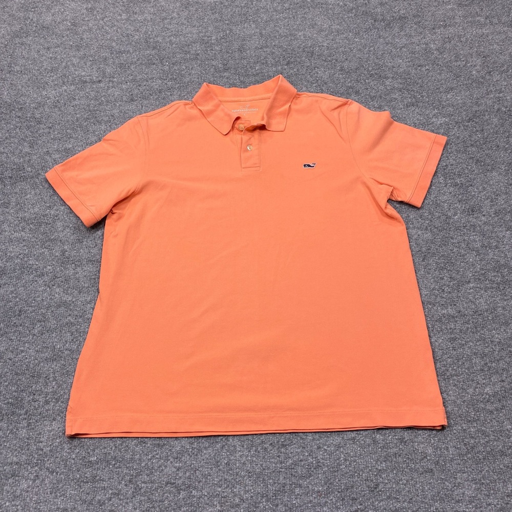 Vineyard Vines Shirt Mens Large Orange Short Sleeve Pique Whale Logo Polo